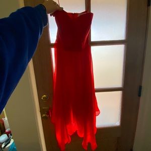 Badgley Mischka Designer Collection Strapless Flowy Red Dress